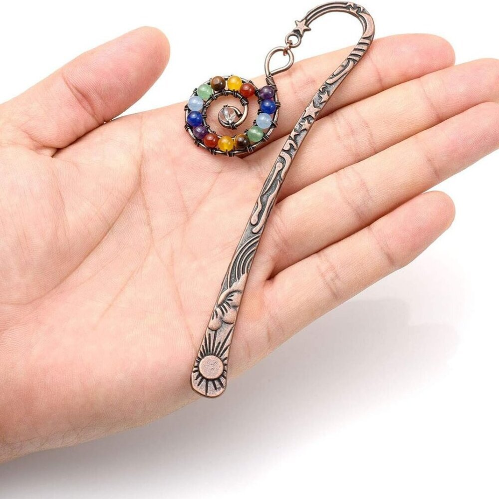 3pcs Antique Copper Metal Bookmark Beading Bookmarks with Handmade 7 Chakra Heal - Picture 3 of 7